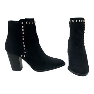 Qupid Black Suede Silver Studded Ankle Booties